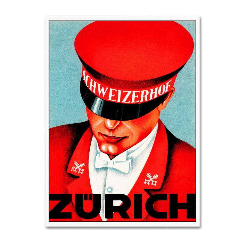 « hotel schweizerhof », affiche rétro sur toile tendue, H 19 po x l 14 po