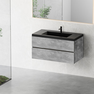 Meuble-lavabo 42 po avec lavabo et tiroirs à fermeture en douceur gris ciment