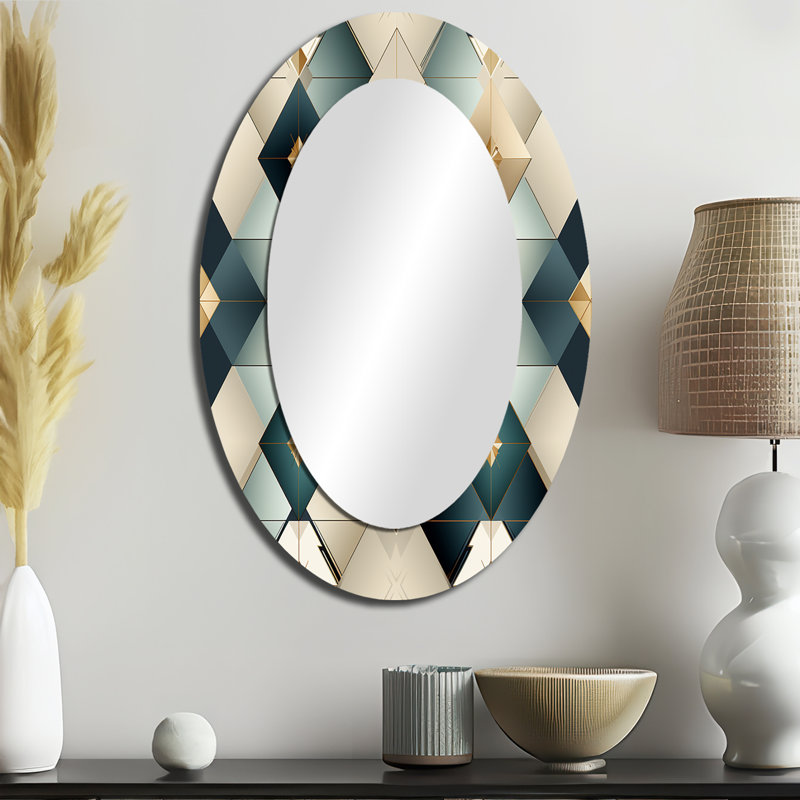 Miroir mural moderne bleu sarcelle et gris en marbre Cubic Harmony, H 36 po x l 24 po