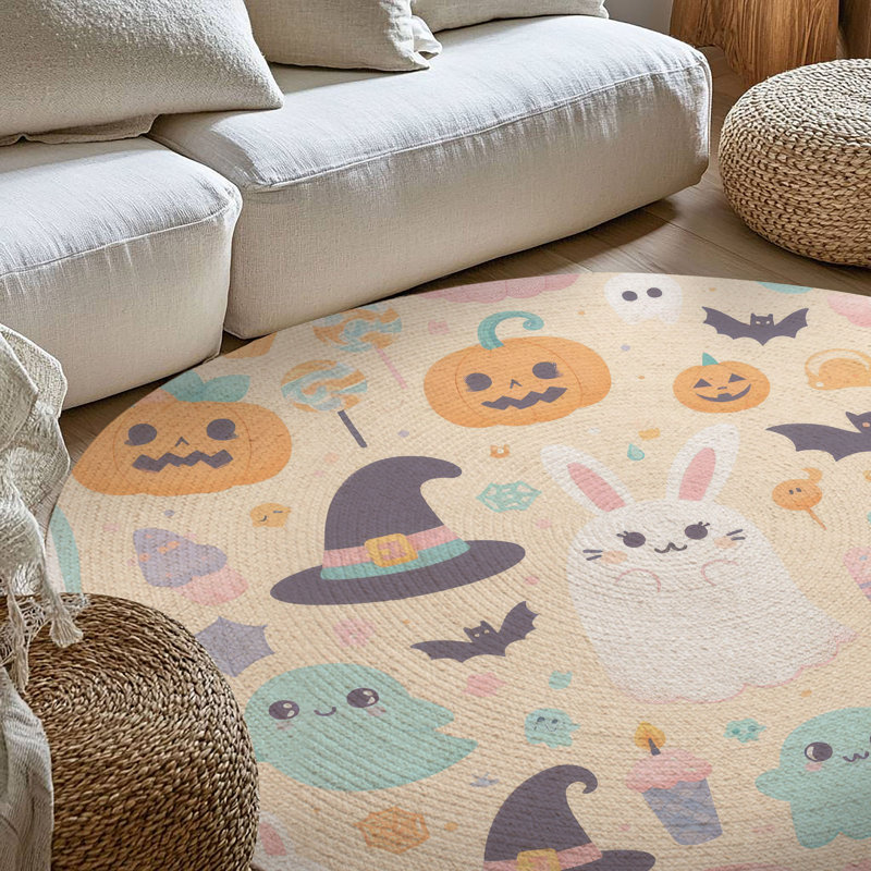 Tapis tressé Faint Nightmare Whimsy, Rond 5 pi