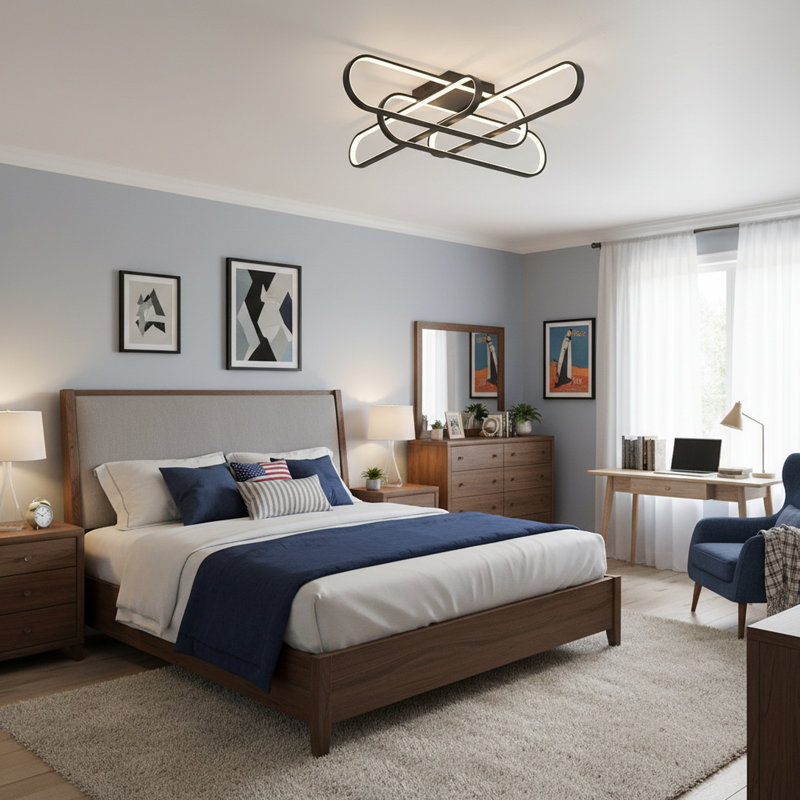 4-Light 31.5Inch Modern LED Flush Mount Ceiling Fixture Warm Light Switch Dimmable