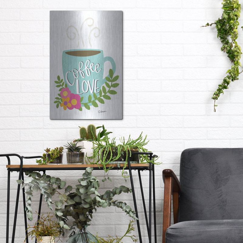 «Coffee Love» par L. Larson, art de luxe en métal «Coffee Love» par Lisa Larson, H 16 po x l 12 po