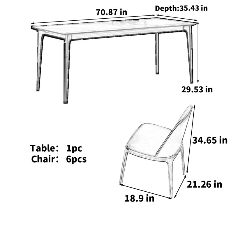 Italian-style rectangular rock plate dining table, 29.53"H x 70.87"L x 35.43"W
