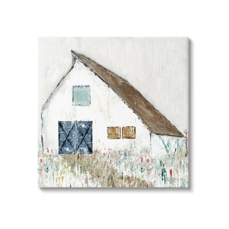 «Countryside White Barn Abstract Flower Meadow Nature» par Tava Studios - peinture sur toile tendue