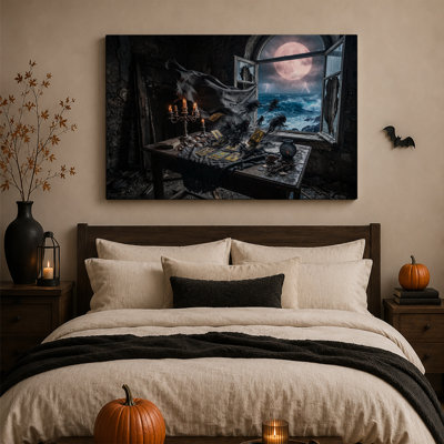 Dark Tarot Cards and Candles with Stormy Sea and Halloween Canvas Wall Art