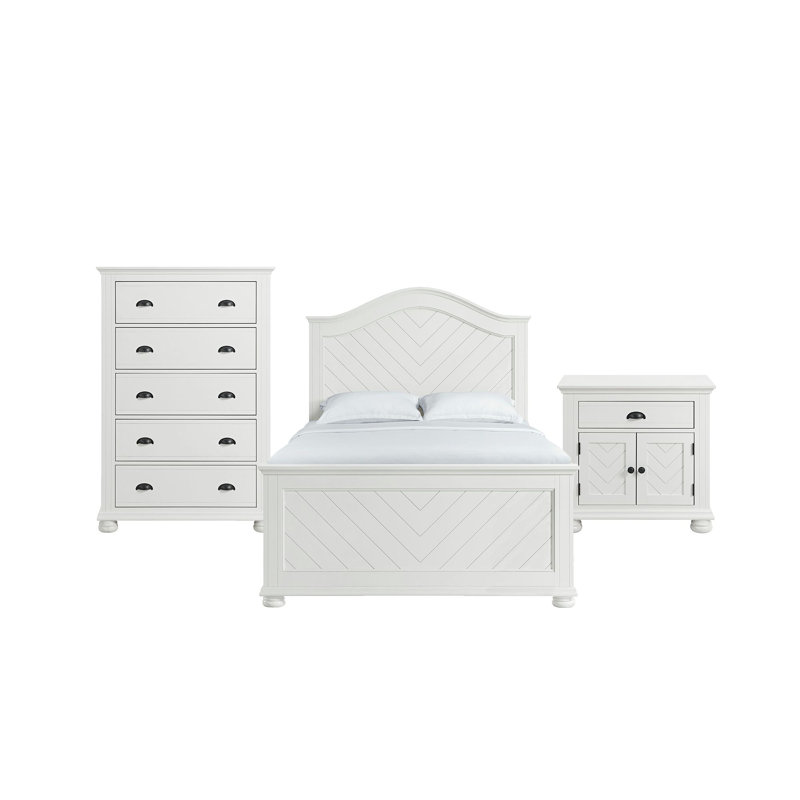 Ensemble de chambre à coucher à panneaux Govia, Lit double, 3 Pcs: Bed, Chest, Nightstand