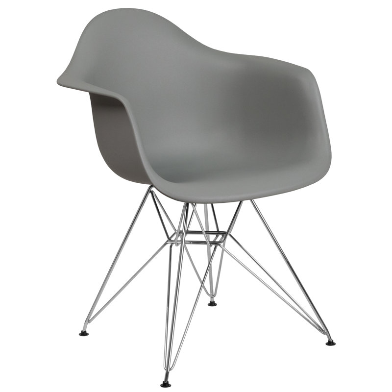Allensville Plastic Chair with Arms and Chrome Base, Gray