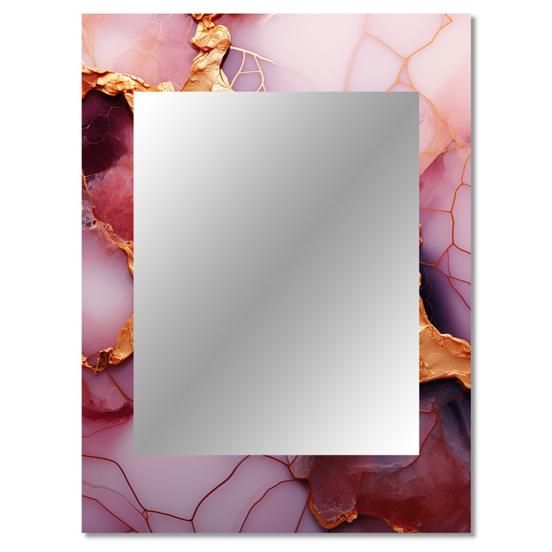 Pink and Gold Marble Essence V - Marble Decorative Mirror, Pink Wall Mirror, Printed Metal Art, 40" x 30"