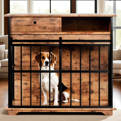 Mobilier pour cage de chien avec un grand espace, barres arrondies pour, plateau spacieux de 22,72 pouces, entretien facile, hauteur de 33,58