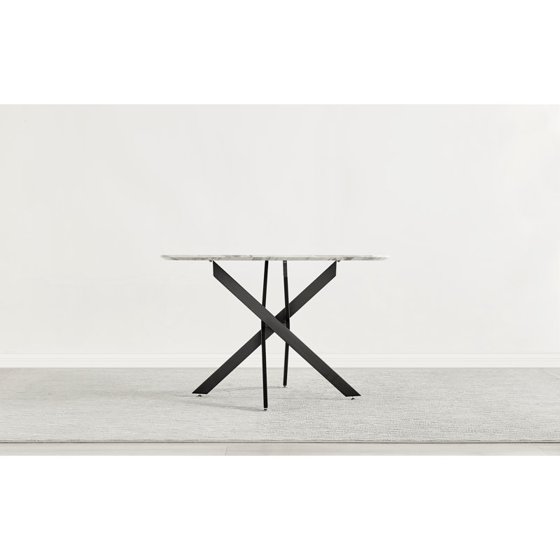 Luxury Marble Effect Round Dining Table, 75 x 120 x 120cm,Gold, Black