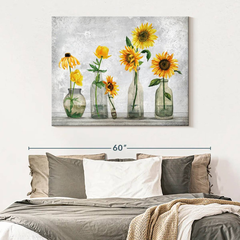 " Sunflowers In Vase " by Julie P, 45" H x 36" W x 1.25" D