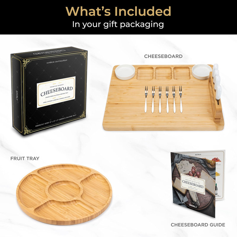 Large Bamboo Charcuterie Board Set with Round Fruit Tray