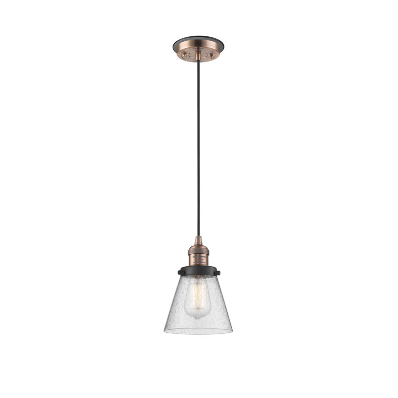 Luminaire suspendu 1 lumière à cône simple Jaoquim, Plaqué couleur fumée, Cuivre antique et décorations noir mat