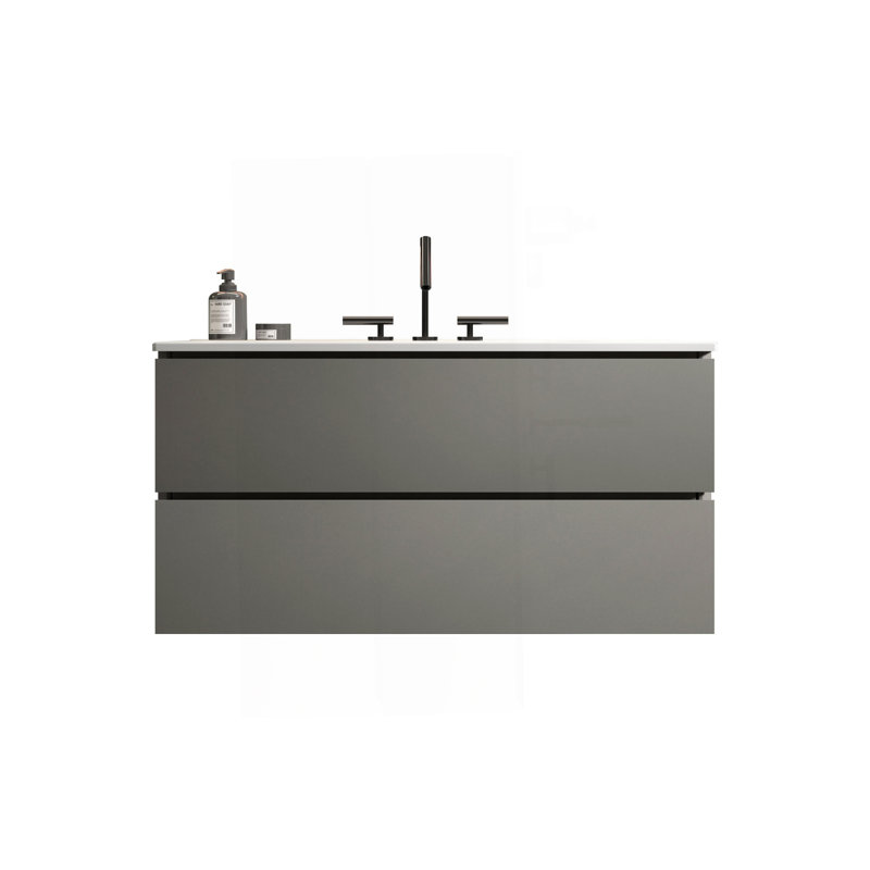Meuble-lavabo mural gris TIA de 36 po avec lavabo en céramique et trois trous de robinet, grand meuble-lavabo flottant avec rangement pour salle de bain moderne, pré-assemblé