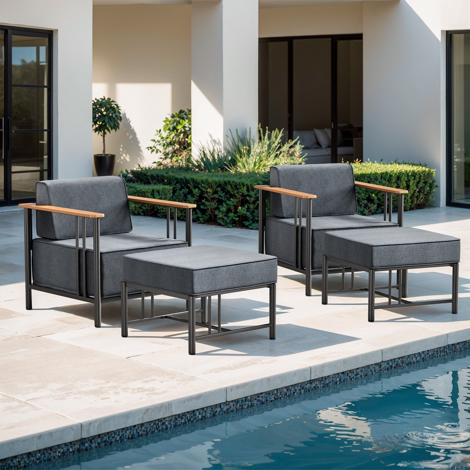 George Oliver Outdoor Patio Modern Style Metal Thick Cushion Lounge