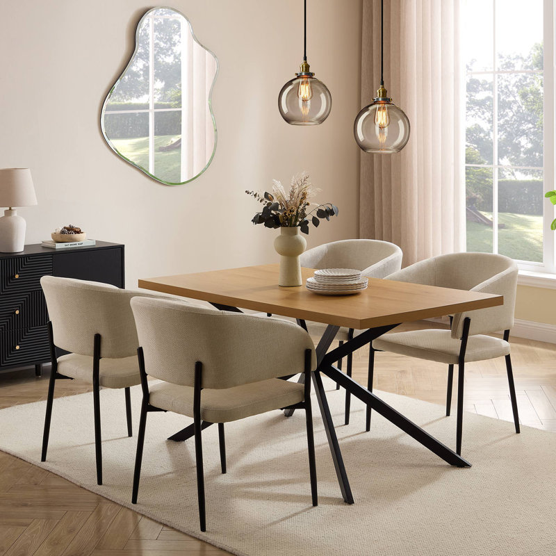 Abel Metal Base Dining Table, Natural Wood