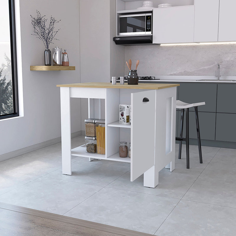 1-Door Kitchen Island with Open Shelf White and Macadamia