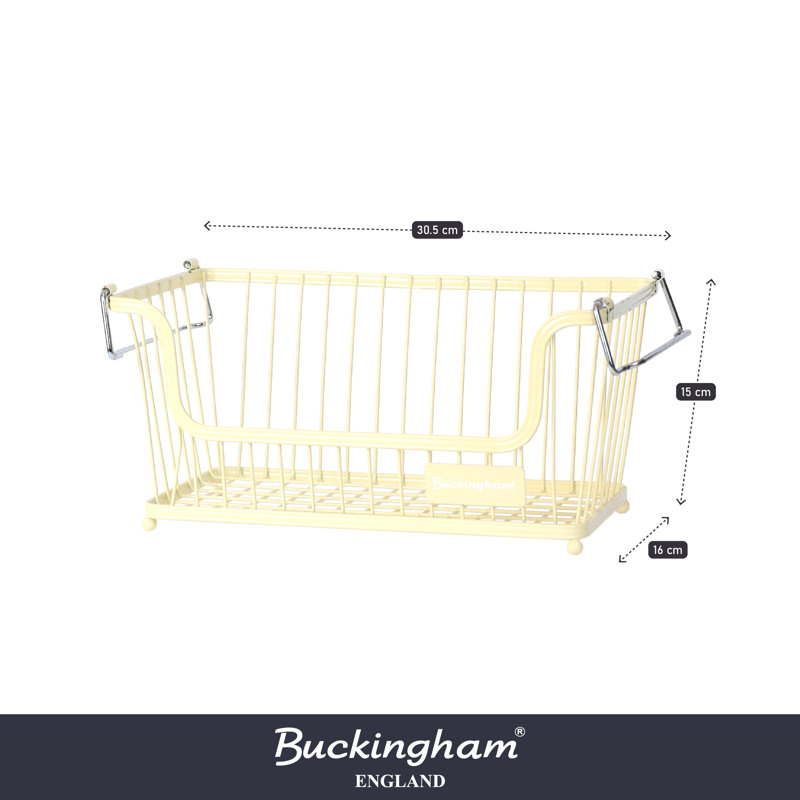 Buckingham Multi-Purpose Stackable Storage Organising Basket, 16cm H x 17cm W x 31.5cm D, Cream