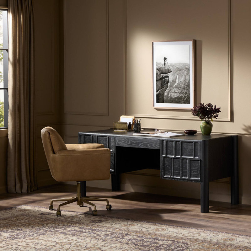 Ezri Solid Wood Writing Desk, Black
