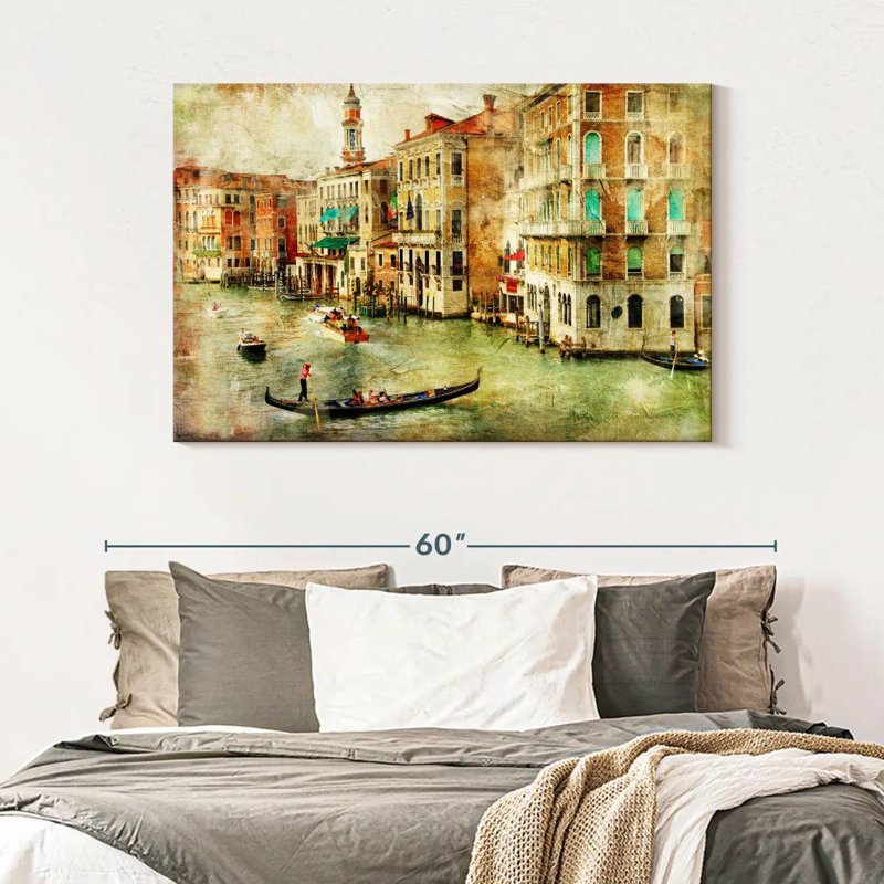 Impression sur toile rétro de Venise, H 32 po x l 48 po x P 1,25 po