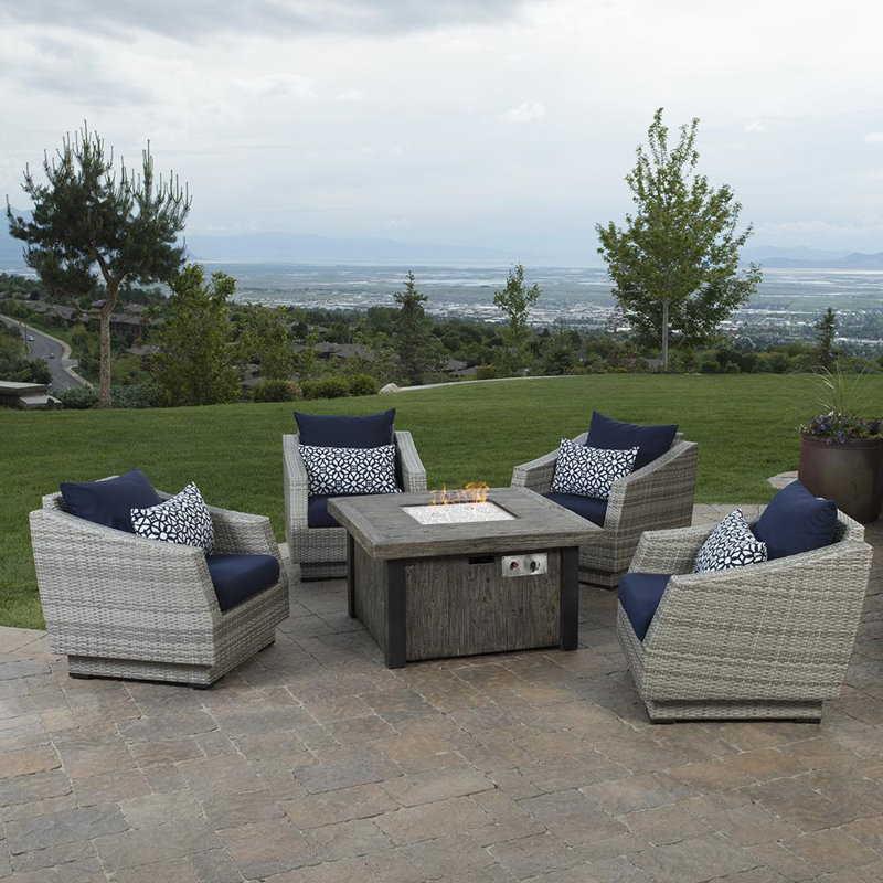 Fionnula 4 - Person Patio Conversation Set with Cushions, Canvas Navy Sunbrella® Canvas