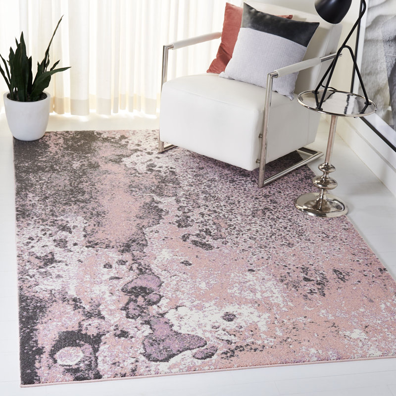 Tapis rose / gris à motif abstrait Brentley, Rectangle 2 pi 3 po x 6 pi