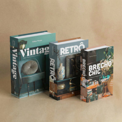 3 boîtes à livres décoratives vertes rétro 3 pièces