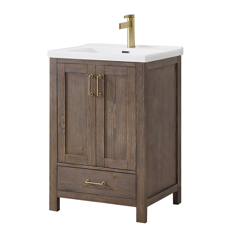 23.6'' Spruce Vintage Brown Single Bathroom Vanity with Ceramic Top