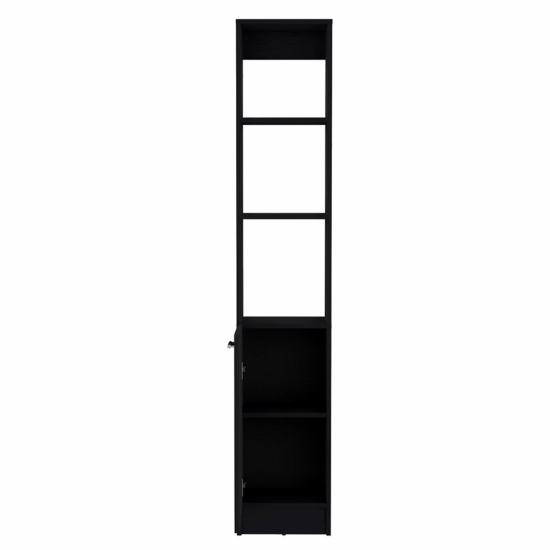 Armoire à linge, 1 porte, 6 tablettes, noir