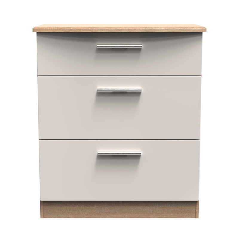 Borgeson 77 cm W Chest of 3 Drawers, Kashmir Gloss/Bardolino Oak