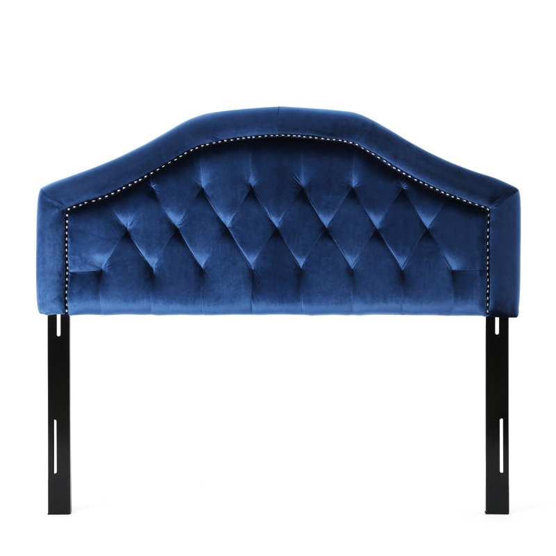 Button Headboard - Navy Blue Velvet, Queen & Full Sized, With Graceful Nailhead Accents For A Refined Bedroom Appearance