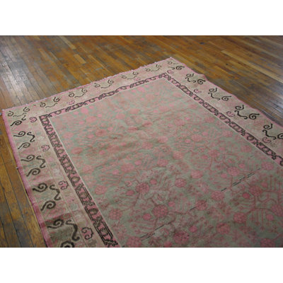 Antique Khotan Allover Geometric Pomegranate Pattern East Turkestan Hand Knotted Pile Rug
