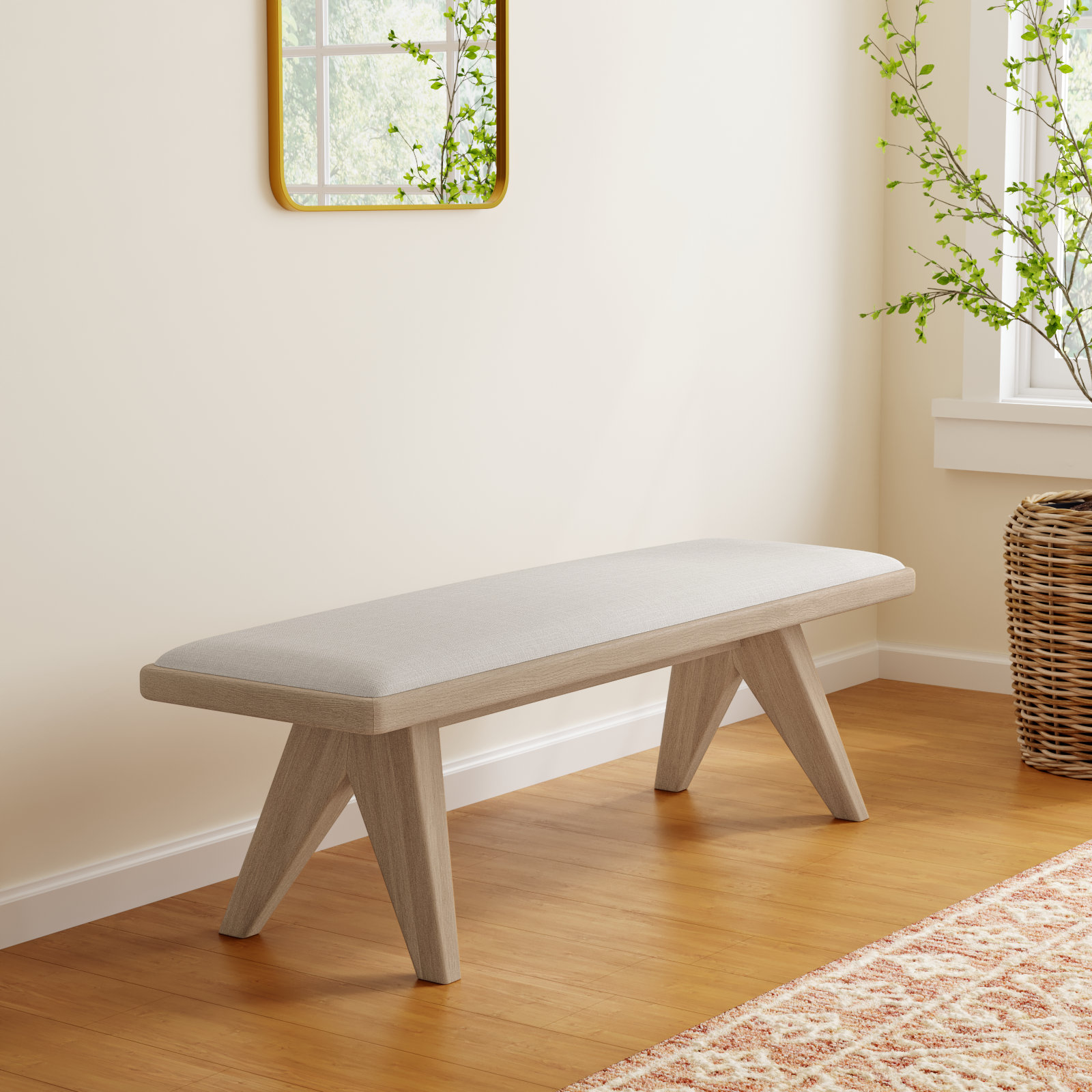 Lewis Sumire Upholstered Bench In Ginger And Natural Linen