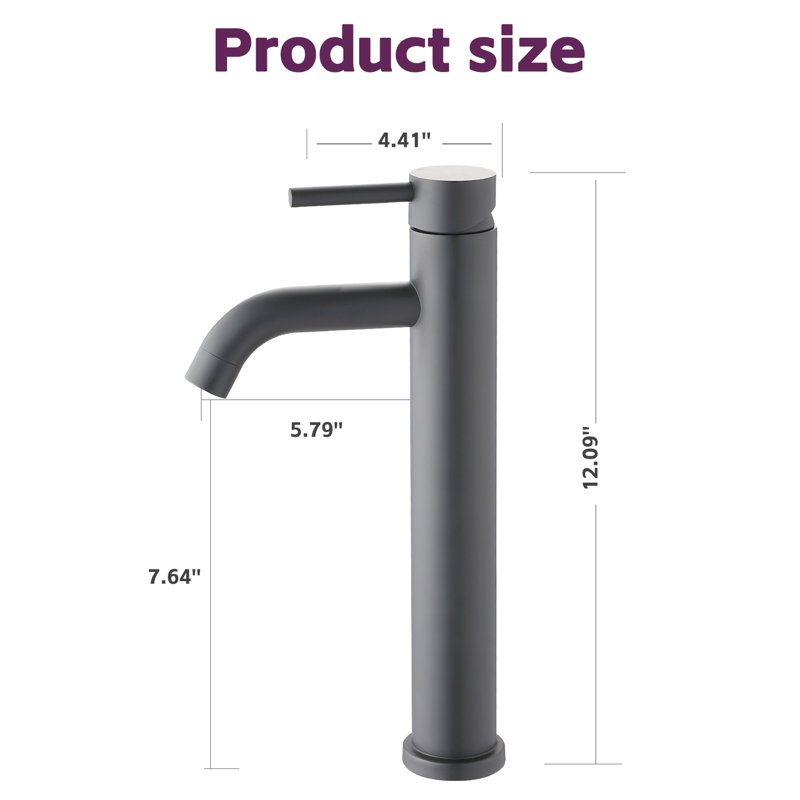 Robinet de salle de bain à poignée simple - noir mat, 1 trou, matériaux de construction longs en acier inoxydable, Noir mat