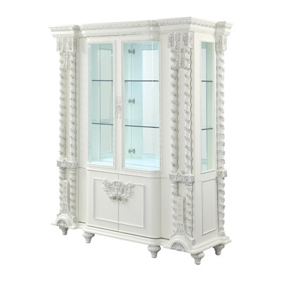 73.6'' Wide Curio Cabinet with Glass Shelf in Antique White