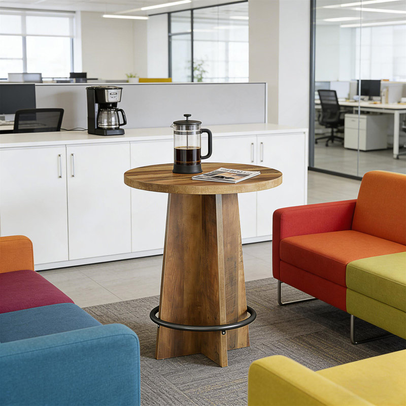 Charmante table de bar ronde rustique avec base entrecroisée pour une décoration intérieure compacte et élégante