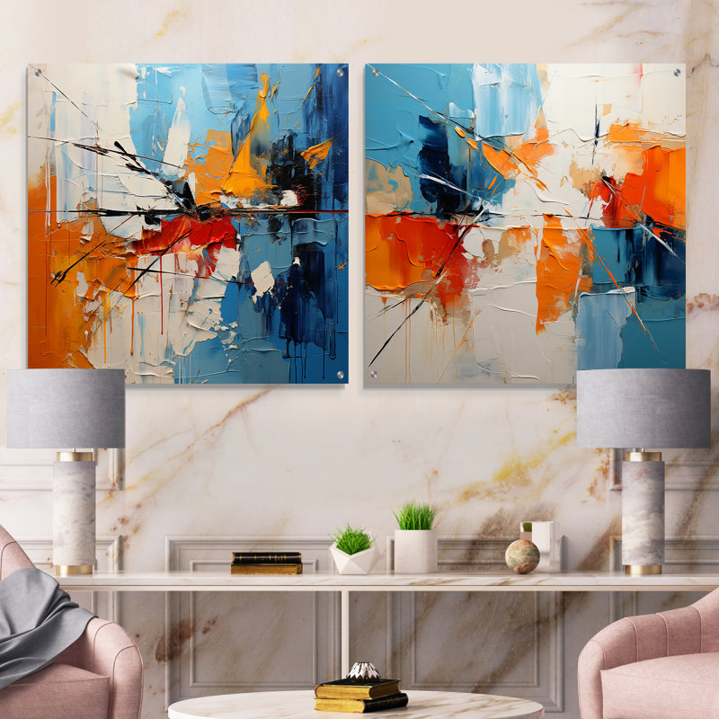 Édredon en papier I - Collages abstraits, ensemble d'art mural en verre sur 2, H 16 po x l 33 po