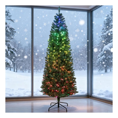 7ft Pre-Lit Artificial Christmas Tree with 350 LED Multi-Color Lights and Timer