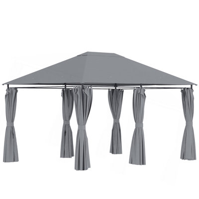 Outsunny 10' X 13' Outdoor Patio Gazebo, Canopy Shelter With 6 Removable Sidewalls & Steel Frame For Garden, Lawn, Backyard & Deck, Gray