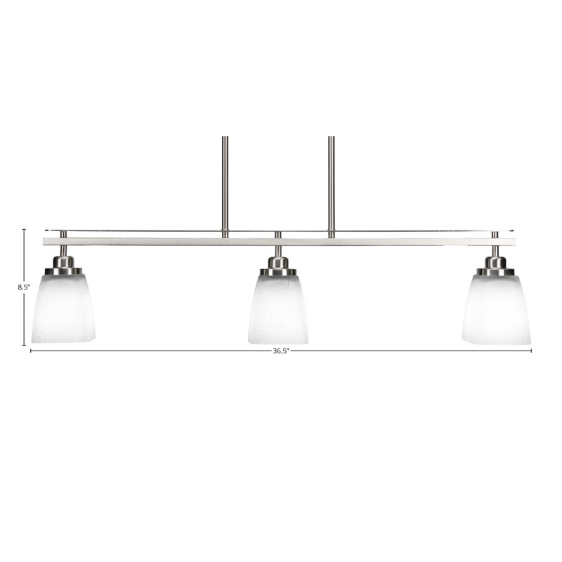Agnon 3 Light Island Light Shown With 4.5" Square Glass, Blanc, Nickel brossé