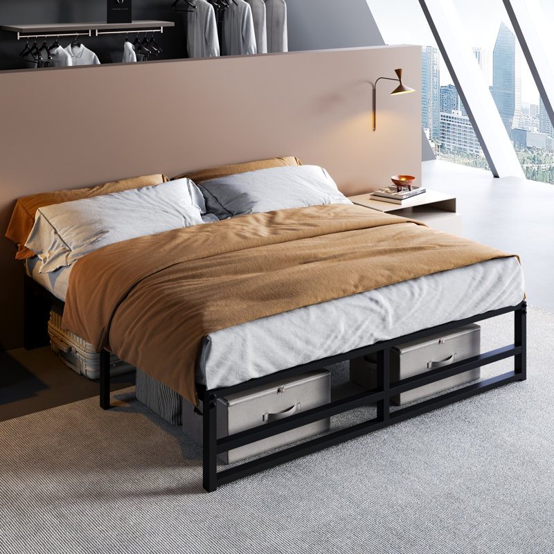 Francine 14'' No Headboard Metal Bed Frame with Cross Bed End, Full 