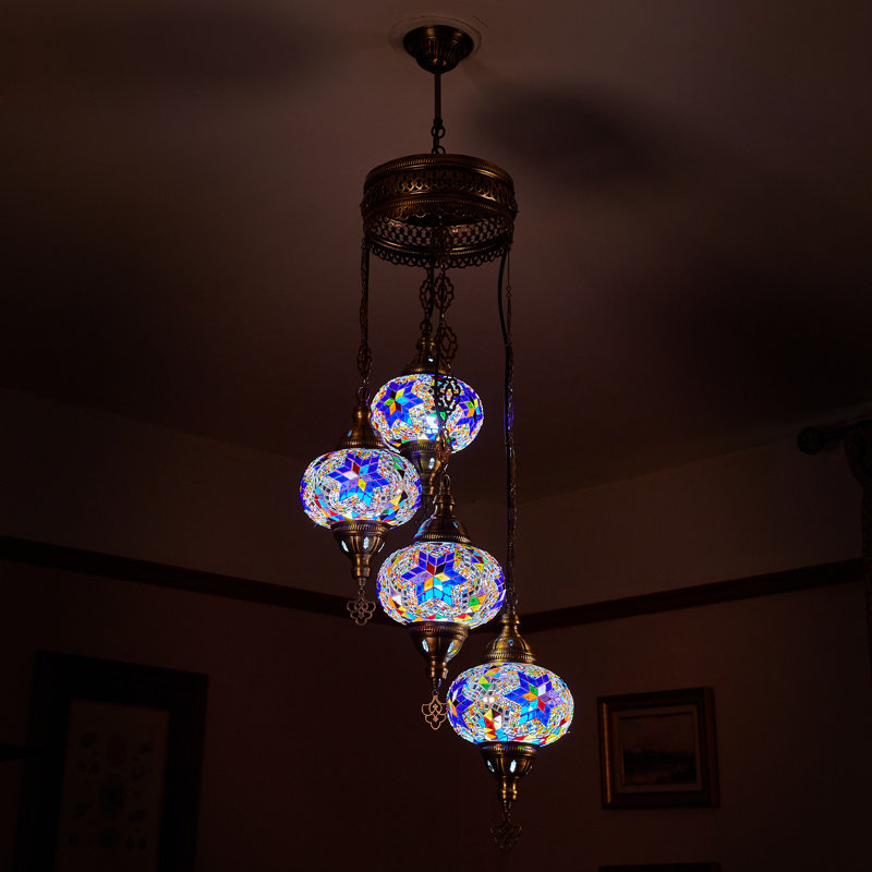 Karlie 4 - Light Cluster Globe Pendant, Blue/Yellow/Green