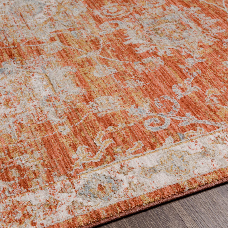 Tapis oriental orange brûlé Conlan, Tapis de couloir 2 pi 7 po x 10 pi