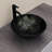 16-1/2 in. Glass Round Vessel Basin Elegant Glass Cricle Bathroom Sink in Dark Green with Matte Black Faucet and Pop-Up Drain in Black