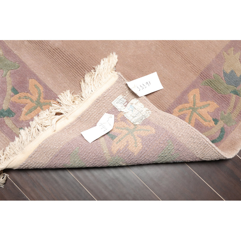 Tapis unique en laine taupe et lavande noué à la main 4 pi x 6 pi Leisa
