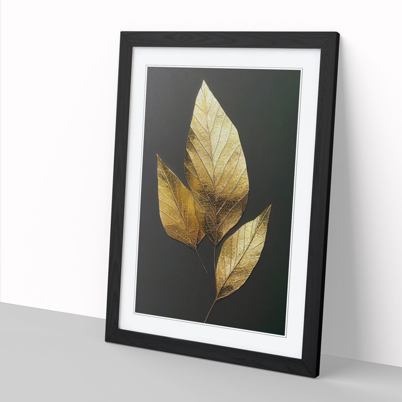 Angilia Ivy Leaf Gold Vol.1 - Picture Frame Print, Black, 64cm H x 46cm W x 2cm D