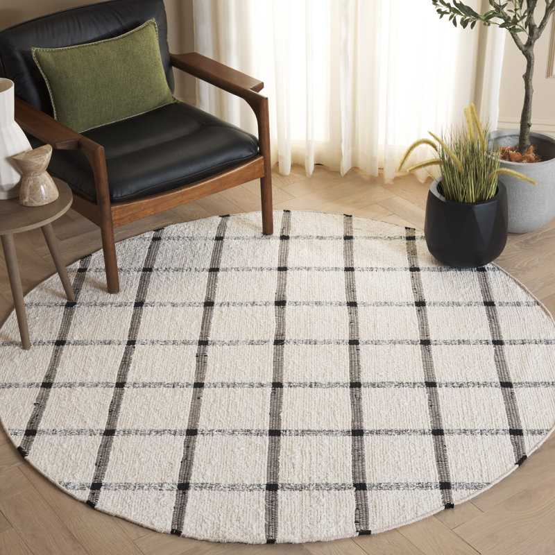 Tapis Montauk 322 ivoire / noir, Rond 6 pi