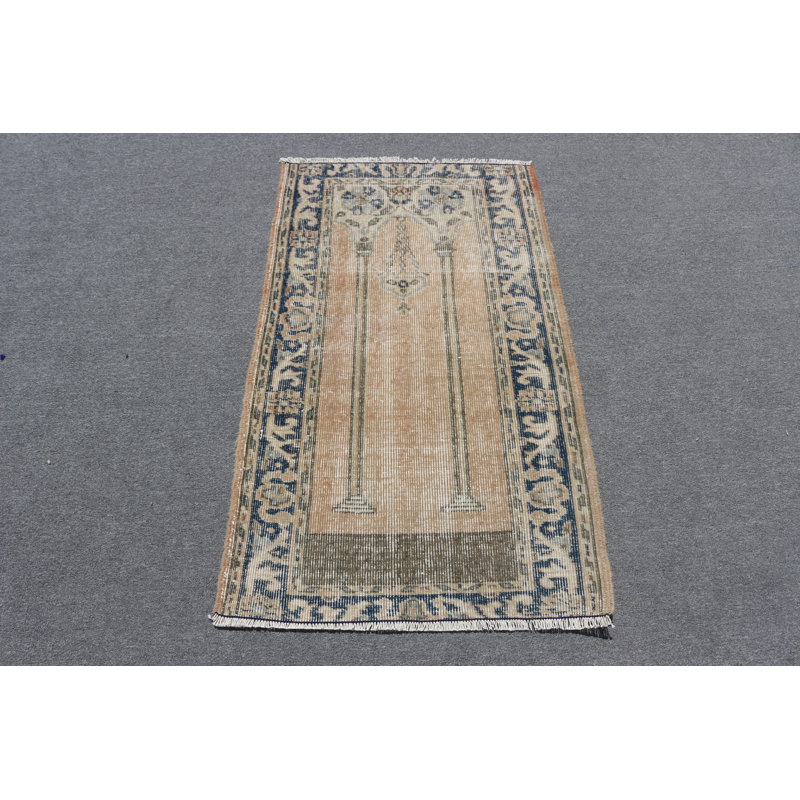 Tapis turc en bronze tissé à la main avec un design antique pour petits espaces en laine parfait comme tapis de voiture
