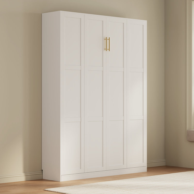 Murphy Bed Queen, 85.66" Wall Bed Folds To Save Space, White