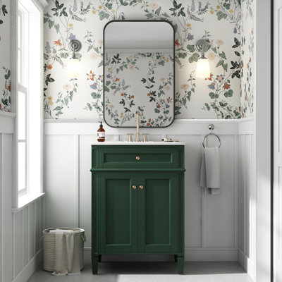 24 meubles-lavabos avec 2 portes, un tiroir basculant, un lavabo en céramique brillante, des charnières à fermeture en douceur, des pieds en bois massif pour une petite tablette réglable en pouces, des mises à niveau silencieuses